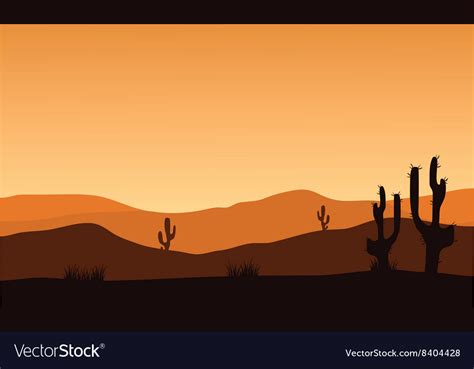 Desert cactus silhouette and sunrise Royalty Free Vector