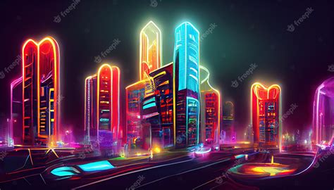 Premium Photo | Futuristic city Concept Art Cityscape at night with ...