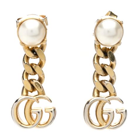 GUCCI Metal Pearl Double G Earrings Gold 1364850 | FASHIONPHILE