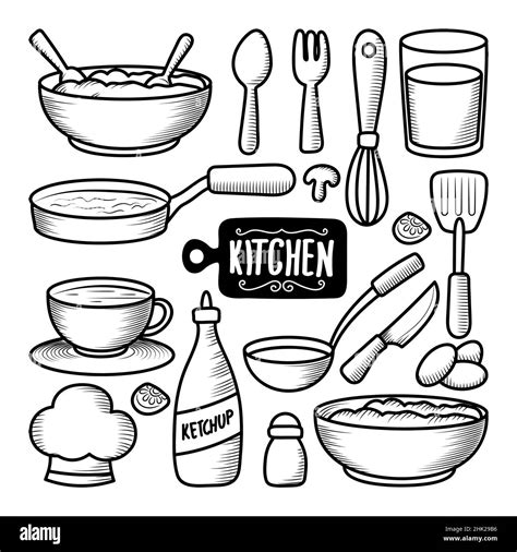 Drawing kitchen cookware pot tool hi-res stock photography and images ...