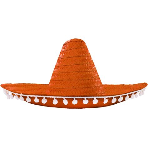 Orange Mexican Sombrero with Pom Pom Edging - I Love Fancy Dress