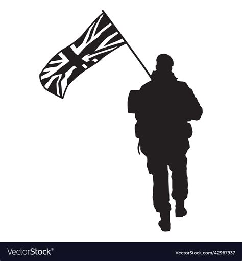 Walking british soldier from behind silhouette Vector Image