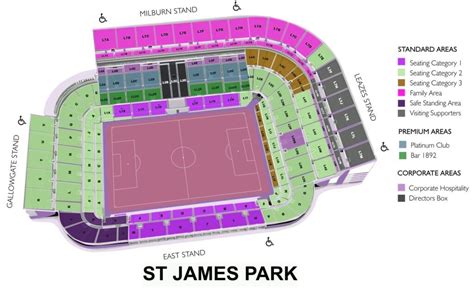 St James' Park Seating Chart with Rows and Seat Numbers 2024