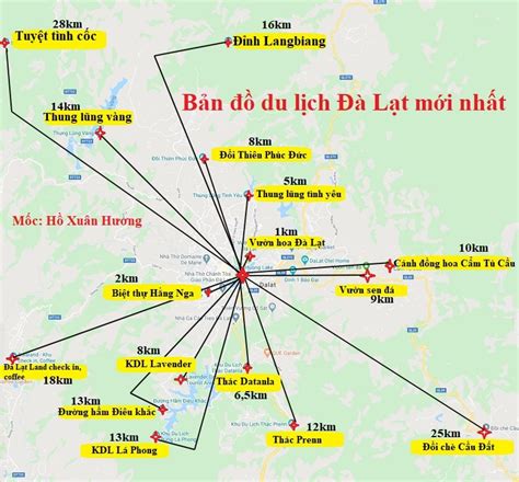 The latest tourist map of Da Lat 2022 in terms of location and distance ...