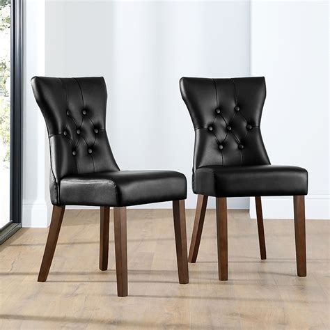 Bewley Dining Chair, Black Classic Faux Leather & Dark Solid Hardwood ...