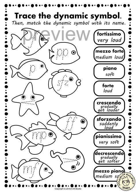 Ocean Animals Music Coloring Pages | Dynamics Music Worksheets