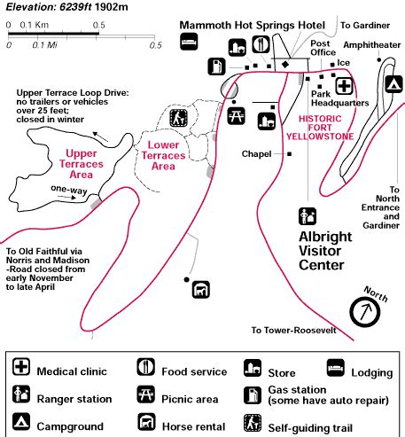 Yellowstone National Park Mammoth Area Map