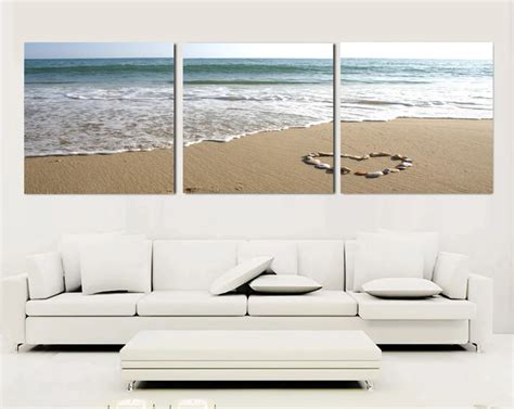 3 Piece Canvas Wall Art Sets Beach Painting Heart Stone Oil Paintings ...