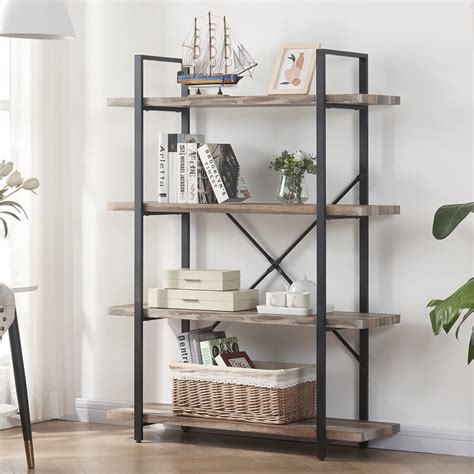 Buy HOMISSUE 4-Tier Bookshelf，Vintage Industrial Book Shelf, Rustic ...