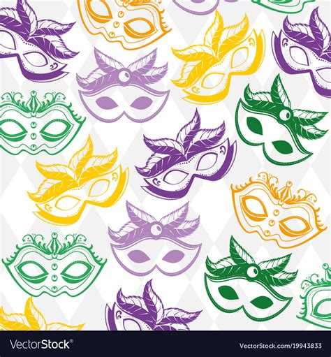 Mardi gras mask seamless pattern background Vector Image