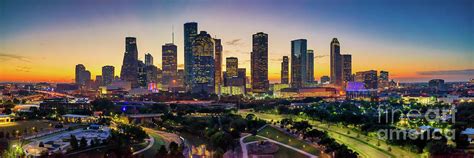 Houston Skyline Sunrise Glow Panorama Photograph by Bee Creek ...