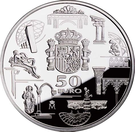 Silver 50 euro coins. The 50 euro coin series from Spain