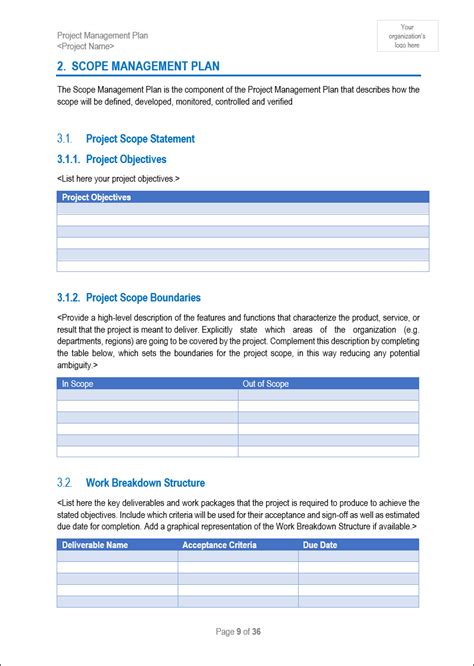 Project Scope Plan Template