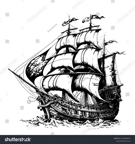 Pirate Ship Hand Drawn Sketch Stock Vector (Royalty Free) 2246844615 ...