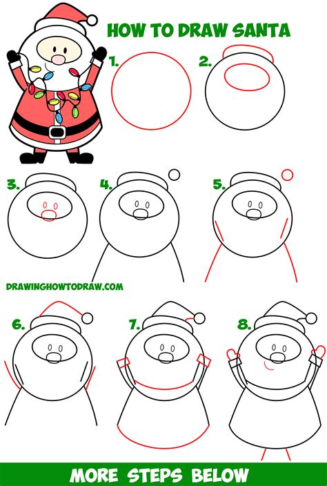 How to Draw Santa Claus Holding Christmas Lights Easy Step by Step ...