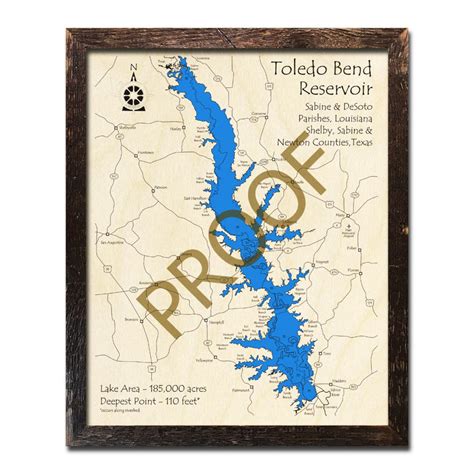 Toledo Bend Reservoir Map 3D Wood Map Custom Lake Map | Etsy