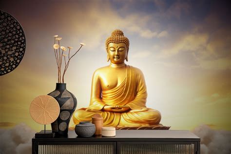 Golden Nirvana Scrolls Gautam Buddha Wallpaper for wall - Magic Decor