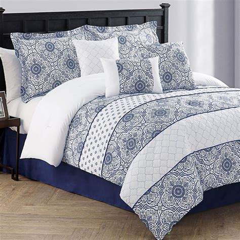 Lucille 7 pc Navy Blue Comforter Bed Set | Blue comforter, Bed ...