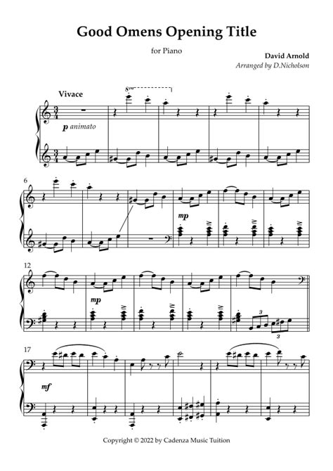 Good Omens (theme) (arr. Daniel Nicholson) by David Arnold Sheet Music ...