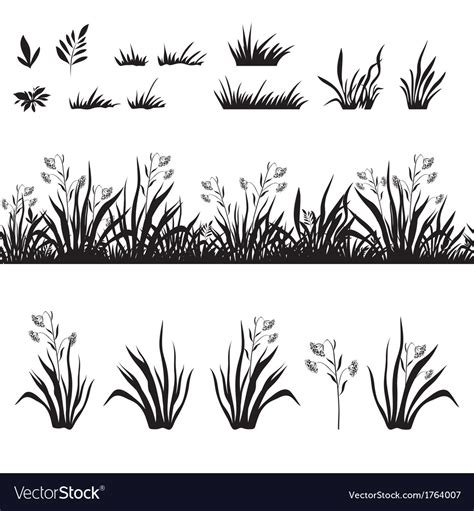 Flowers and grass silhouette set seamless Vector Image