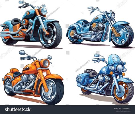 Motorcycle Cartoon Set Isolated On White Stock Vector (Royalty Free ...