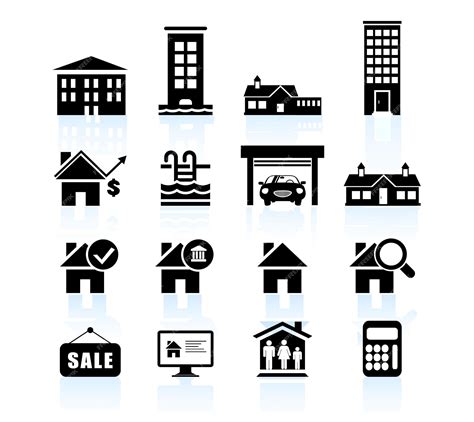 Premium Vector | Residential real estate black and white icons