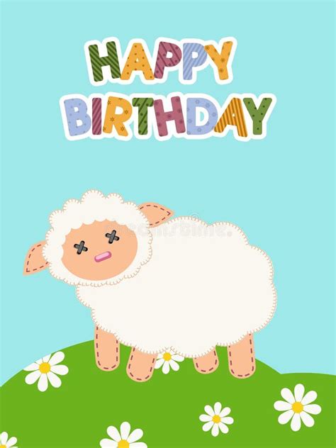 Cute Happy Birthday Card With Funny Lamb. Stock Vector - Illustration ...