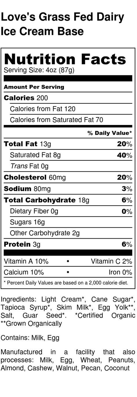 Nutrition Facts and Ingredients - Love's Ice Cream