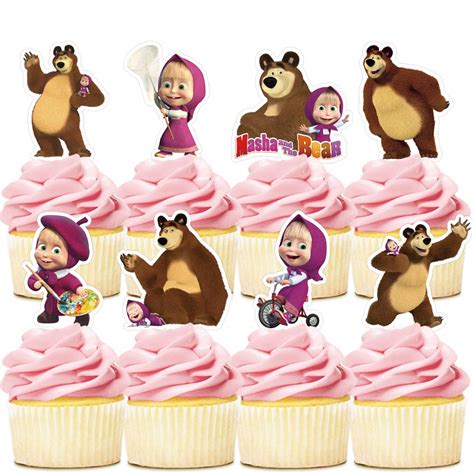 Cake Decorations for Masha and The Bear Cupcake Toppers - Cute Birthday ...