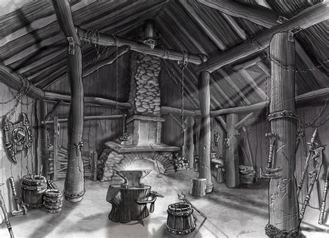 ArtStation - The Ogre's Blacksmith shop-interior_concept Art