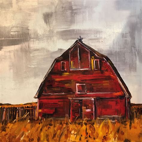 Original acrylic painting of old red barn on cradled birch panel. 12x12 ...