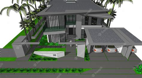 Premium Photo | 3d visualization of a modern house with a large plot ...