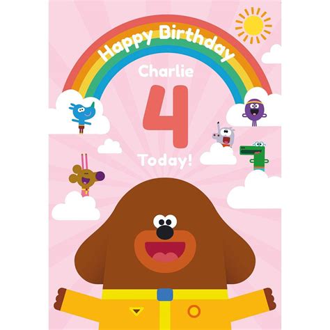 Personalised Hey Duggee Rainbow Happy Birthday Card- Any Age & Name ...