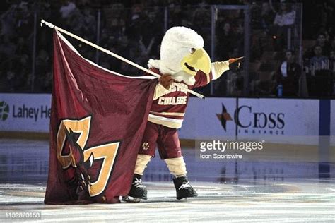 Boston College Eagles mascot Baldwin points to the tunnel where the ...