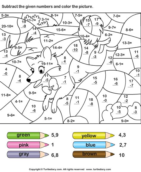 Download and print Turtle Diary's Subtract Numbers and Color Picture ...