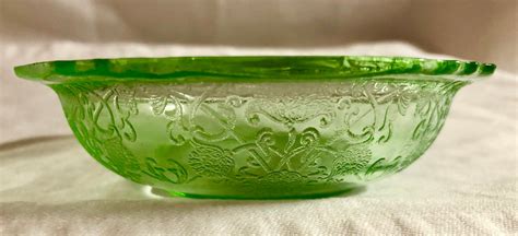 Antique Light Green Depression Glass Candy/Trinket Dish with Floral ...