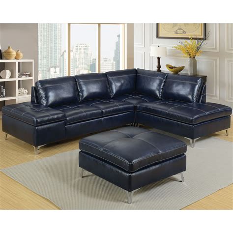 Furniture of America Brandon Modern Leather Sectional Sofa with Ottoman ...