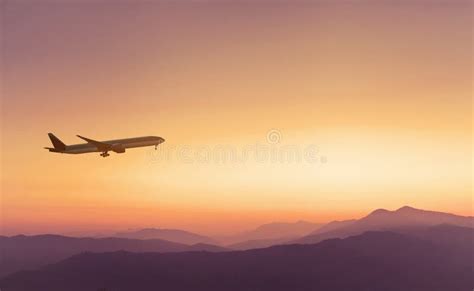 Travel Concept Background, Airplane in Sunset Sky Stock Photo - Image ...