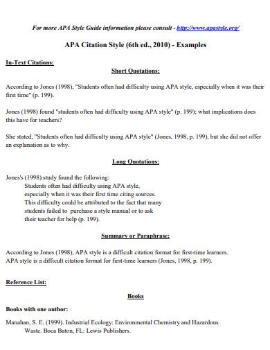 APA Style Citation - 26+ Examples, PDF