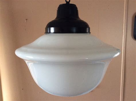 Antique School House Hanging Light Milk Glass Industrial Church Light 1920s