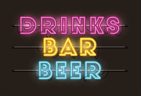 Premium Vector | Beer drinks bar fonts neon lights