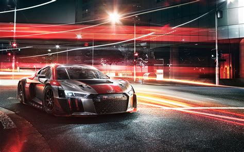 Download wallpapers Audi R8 LMS, night, street, 2019 cars, traffic ...