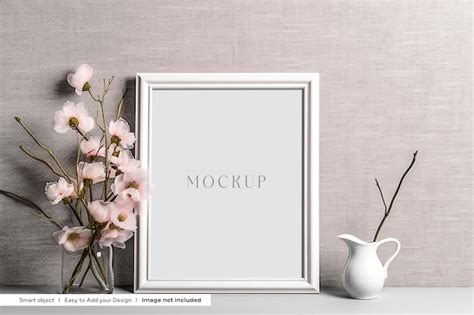 Premium PSD | Free white frame mockup with flowers