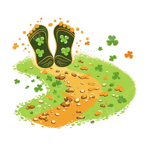 Leprechaun Footprints Clipart Walking Path With Clover Leaves And ...