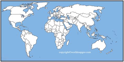 Political World Map Outline, Printable PDF in Black & White