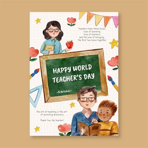 Free Vector | Watercolor teachers' day vertical poster template