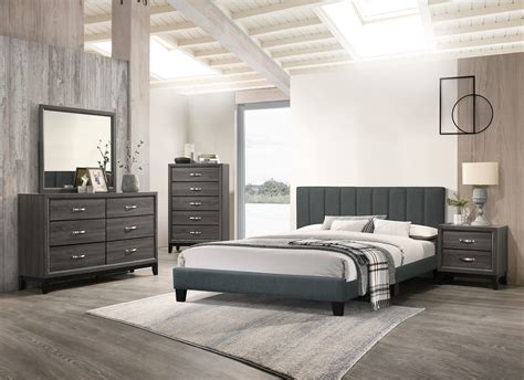 Modern Simple Bedroom Furniture 4pc Set Charcoal Queen Size Bed Dresser ...