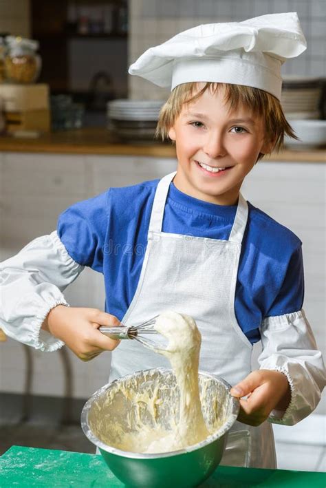 Funny Happy Chef Boy Cooking at Restaurant Kitchen Stock Image - Image ...