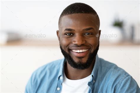 Closeup Portrait Of Young Cheerful Handsome African American Man ...