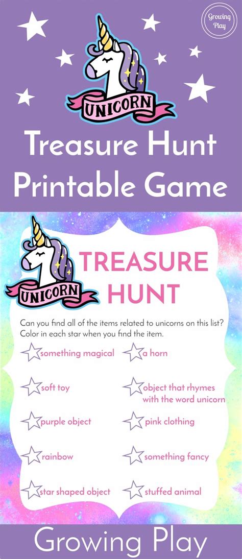 Unicorn Treasure Hunt Game FREE Printable - Growing Play | Unicorn ...